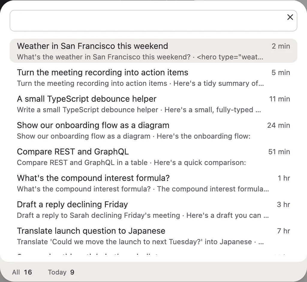 Search recent conversations